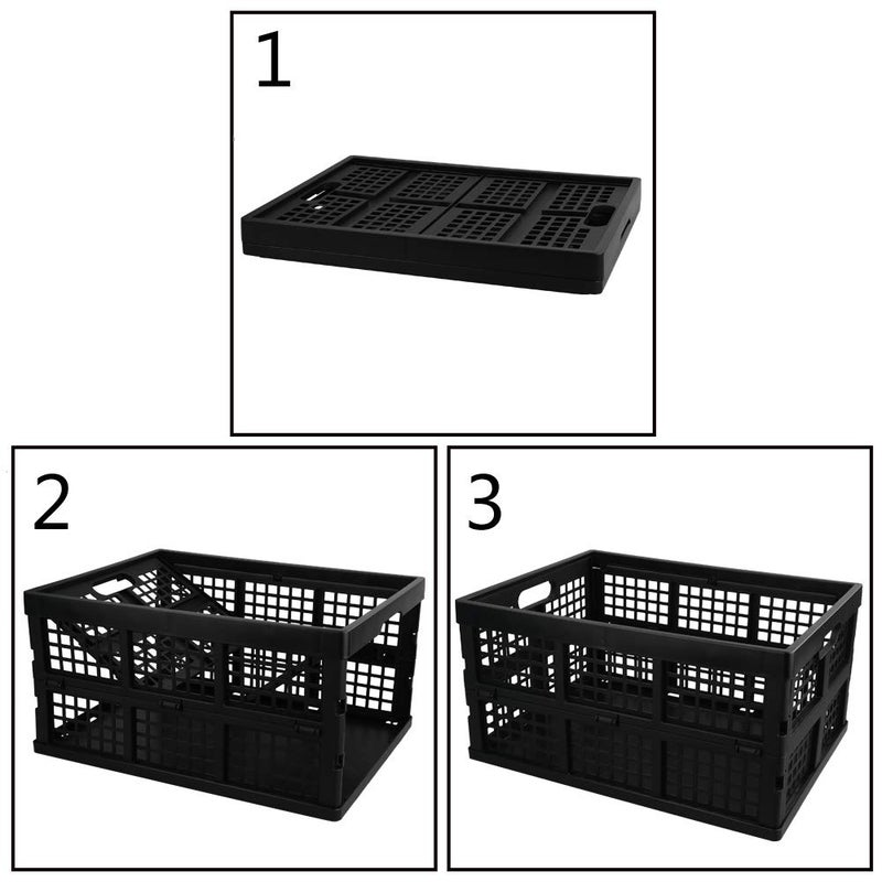 Lesbin 3-Pack Plastic Collapsible Storage Crate, 30 L Folding Storage Baskets, Black - Image 3